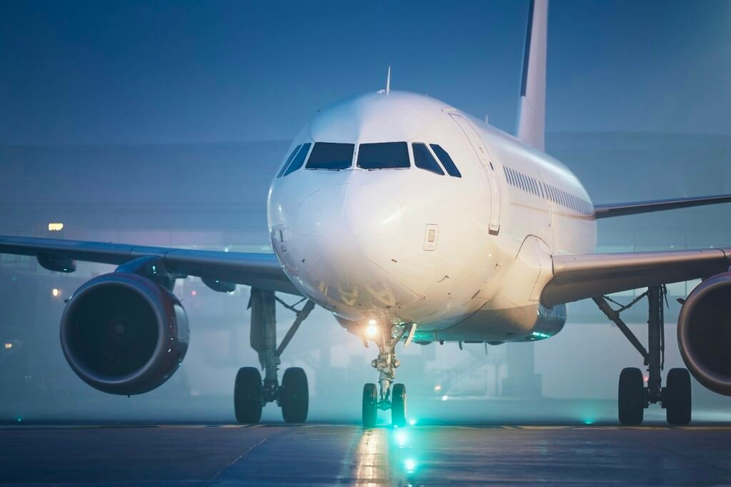 Front view of airplane at airport